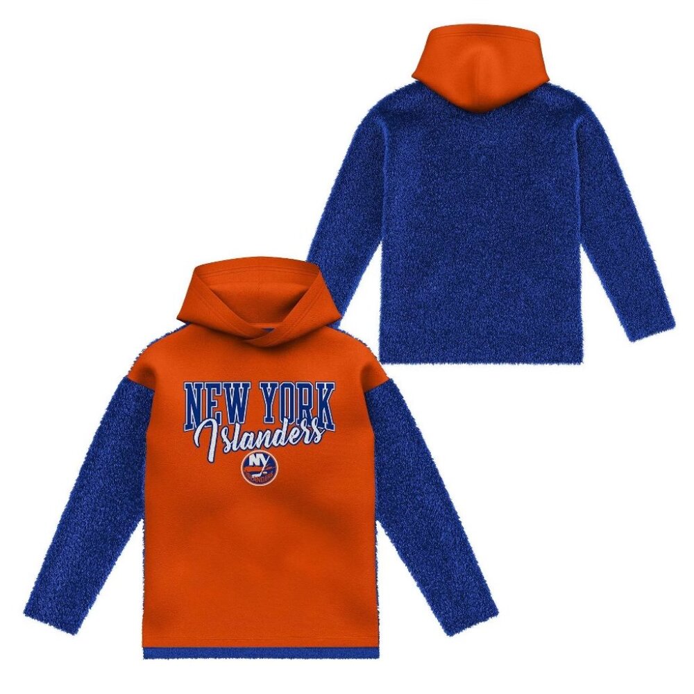 NEW NHL New York Islanders Girls' Faux Fur Long Sleeve Hooded Sweatshirt Large